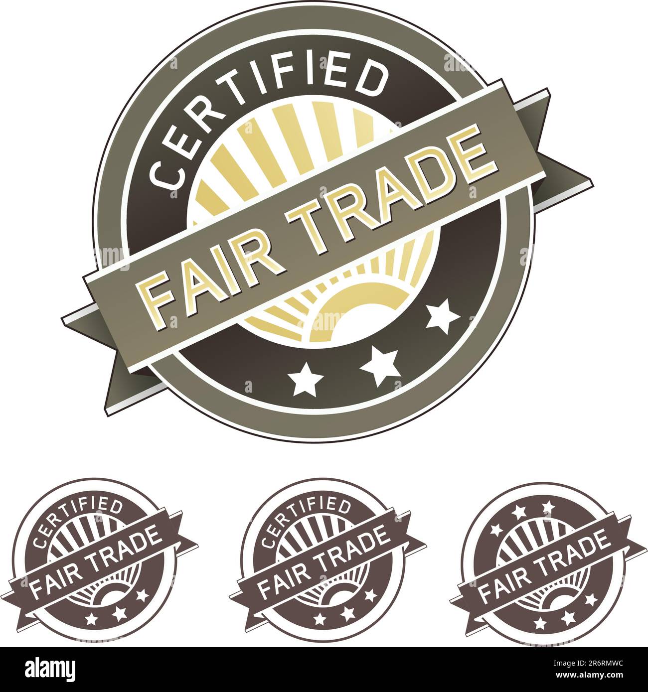 Certified fair trade good and food label sticker for use on product packaging, print materials, websites and in advertising and promotion Stock Vector