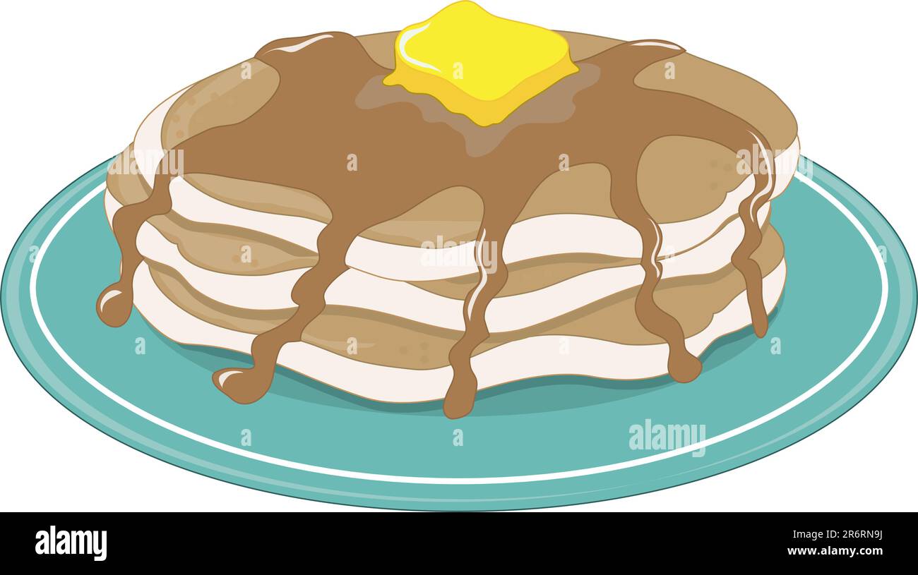 A stack of pancakes with syrup and butter Stock Vector