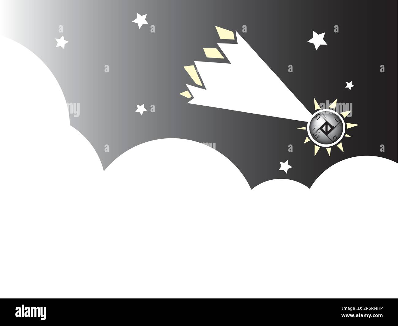 Falling meteor with American Native patterning falls past clouds and stars to the earth. Patterning and meteor are combined from two of my own hand... Stock Vector
