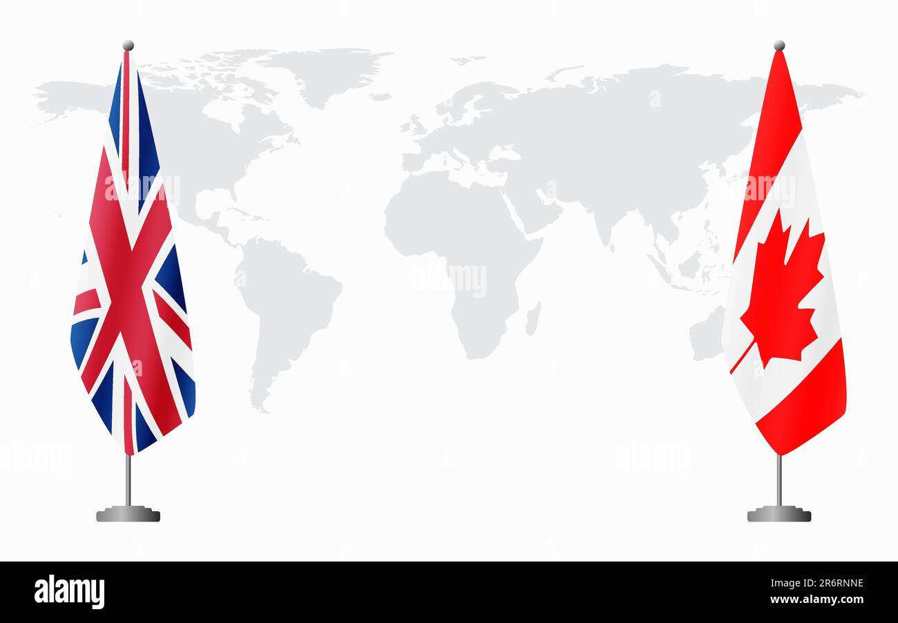 United Kingdom and Canada flags for official meeting against background