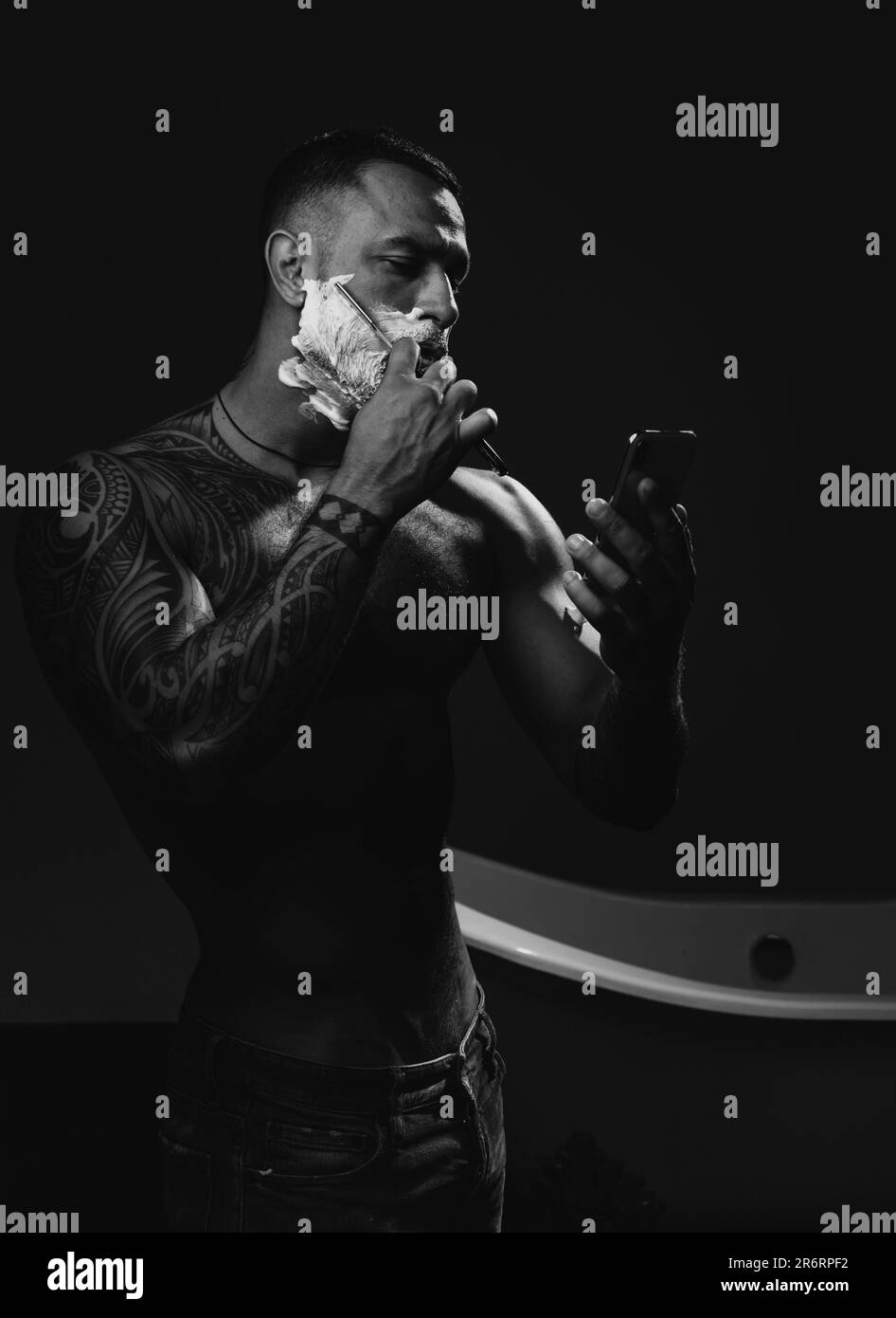 Razor blade. Bearded man. Barber Shop Studios. Moustache Wax