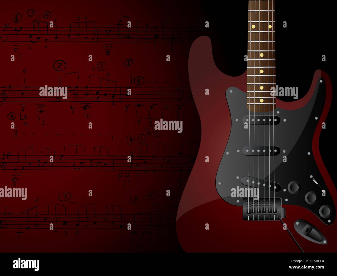 Vector background with electric guitar and musical notes. Stock Vector