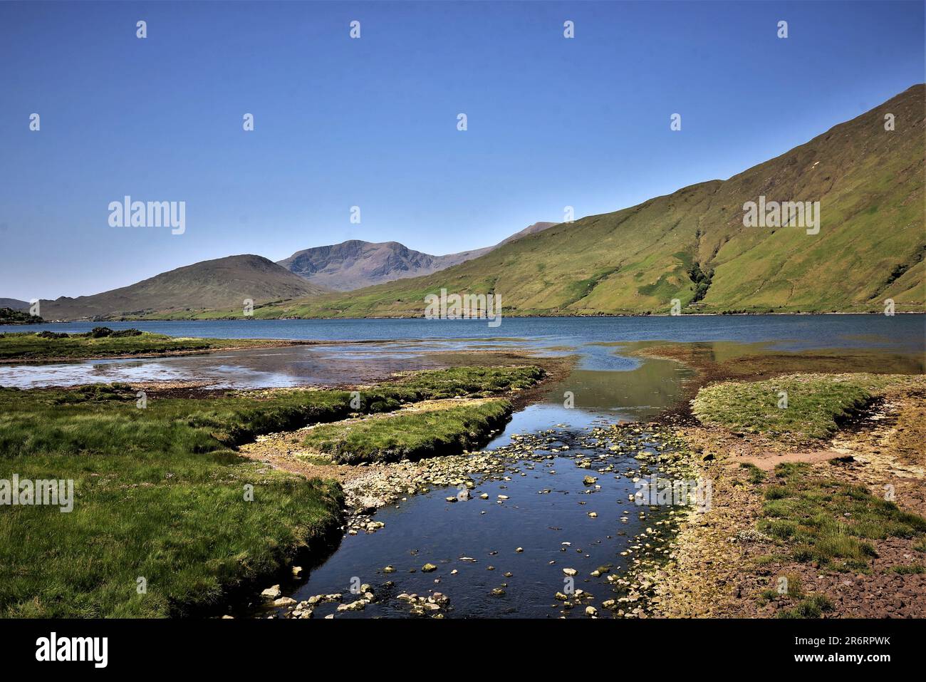 Republic of Ireland feature, pictures show location of the film the Field. KILLARY FJORD, Connemara cottage, donkeys, RIVER OWENRIFF, County Galway Stock Photo