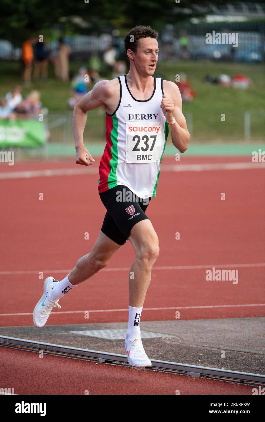 Hugo Milner of Derby AC competing in the men’s 5000m A race at the British Milers Club Grand Prix, Paula Ratcliffe Stadium, Loughborough, England UK o Stock Photo