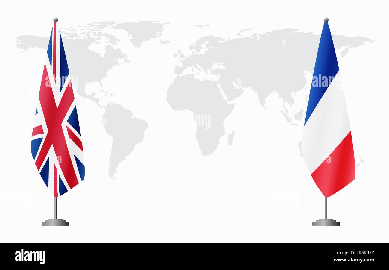 United Kingdom and France flags for official meeting against background