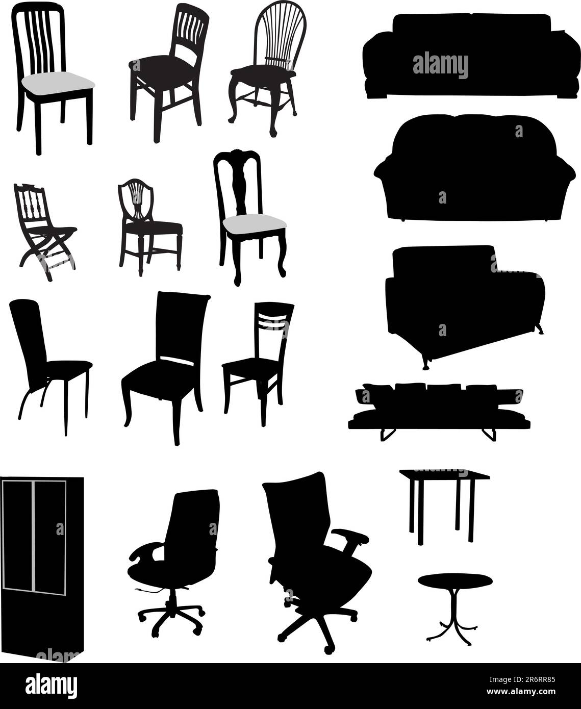 Silhouettes of furniture vector illustration, black and white color ...
