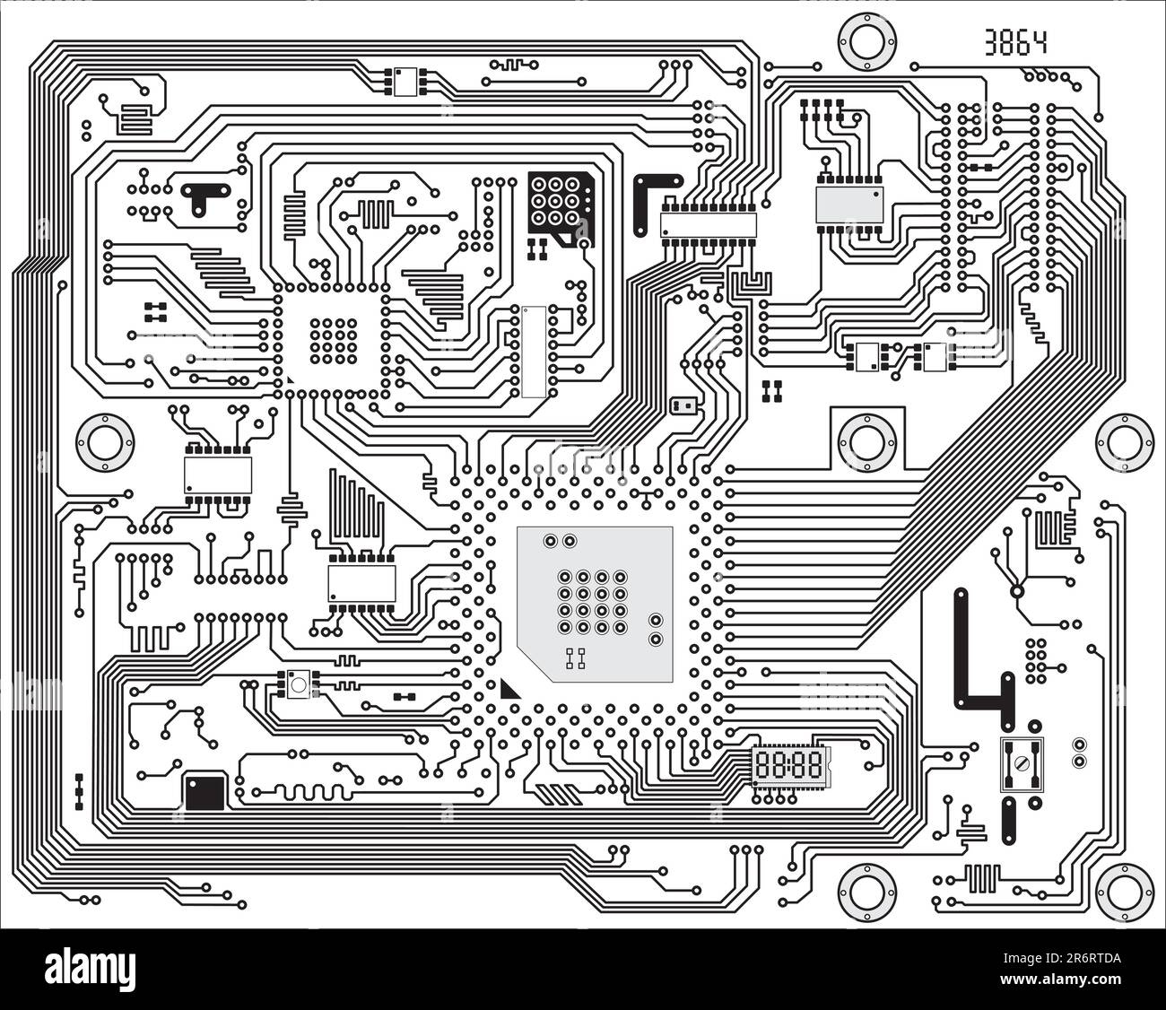 Hi-tech black and white industrial electronic vector background Stock Vector