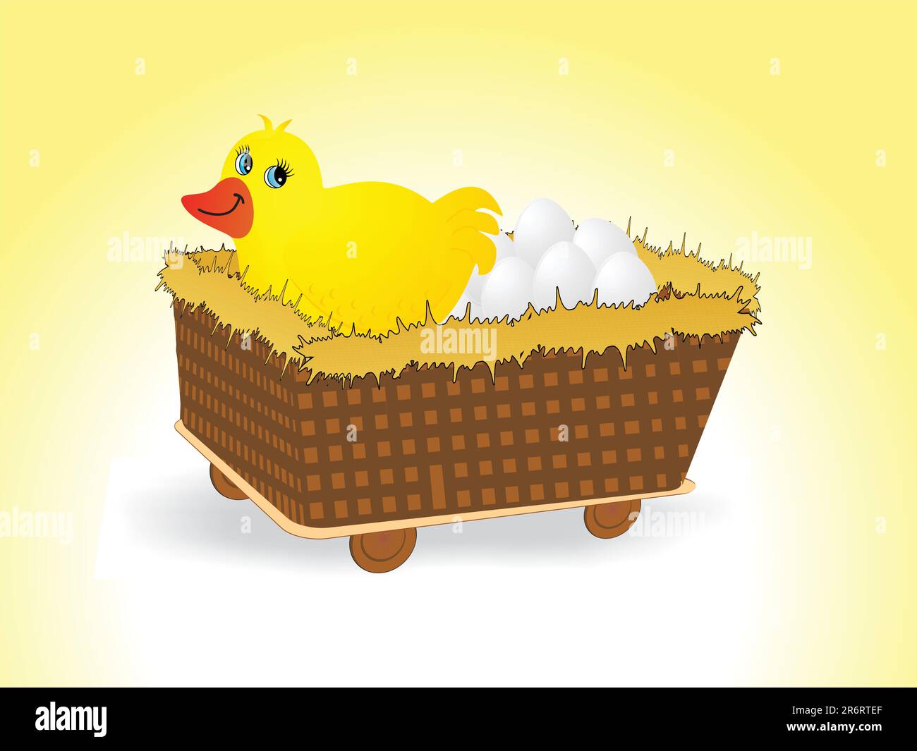 hen in the cart with eggs, illustration Stock Vector