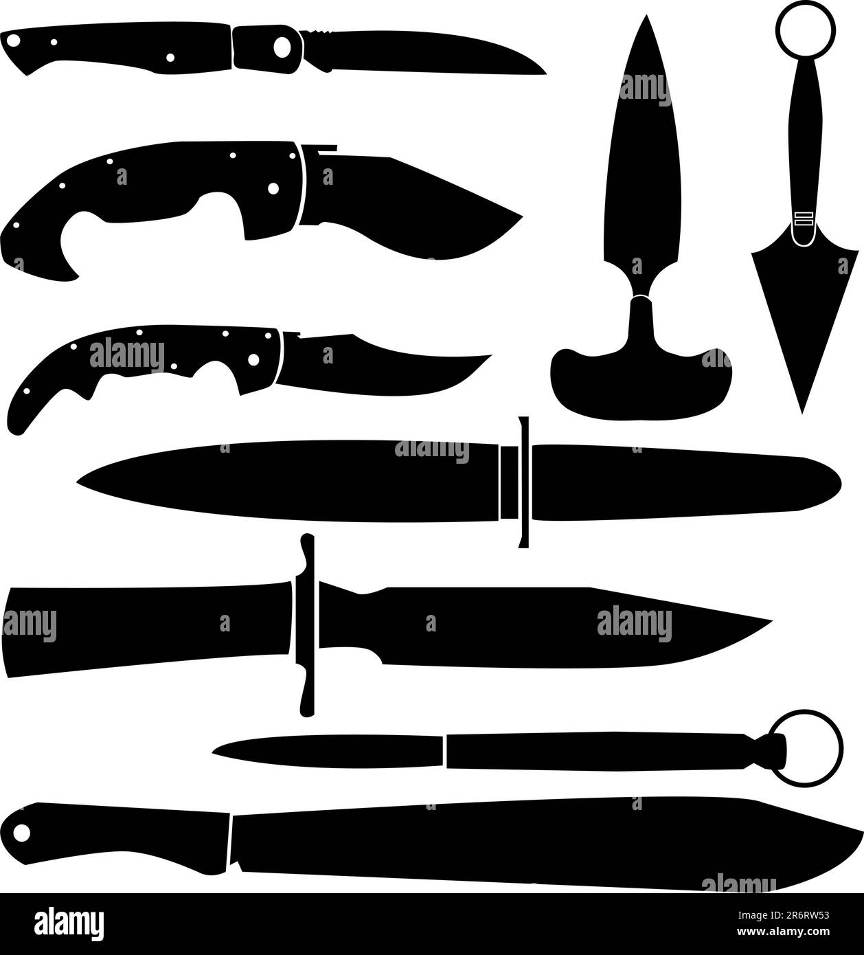 Knives, blades, and handle set in vector silhouette Stock Vector