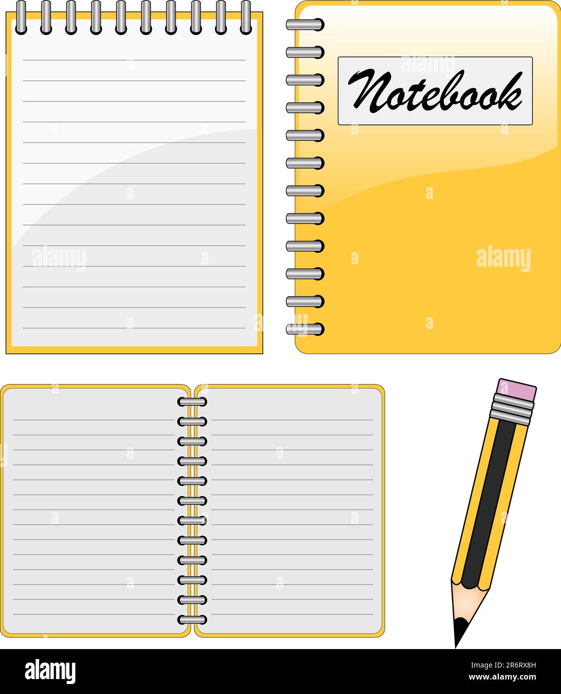 notebook, notepad and pencil - vector illustration Stock Vector