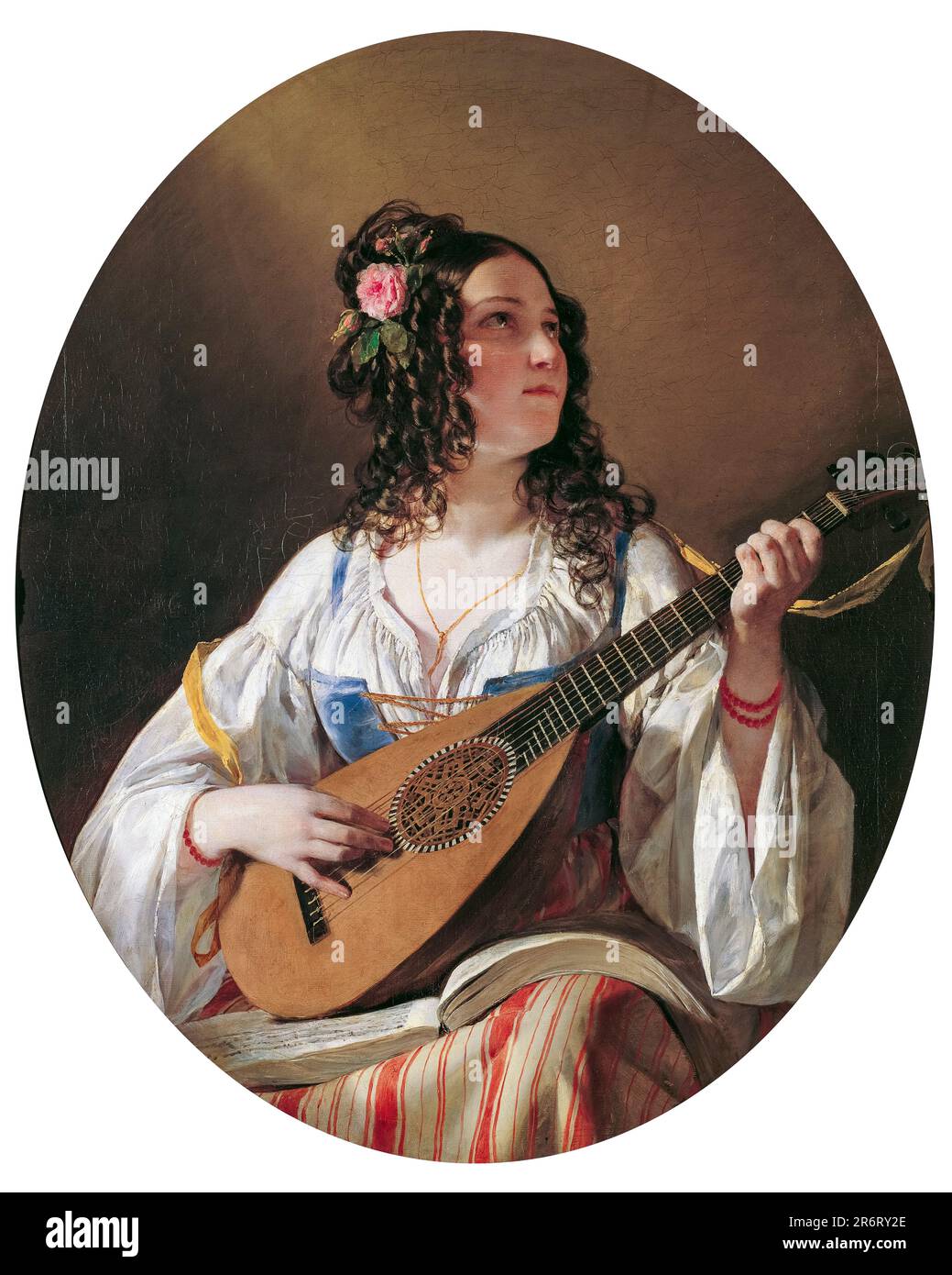 Friedrich von Amerling, Lute Player, painting in oil on canvas, 1838 Stock Photo