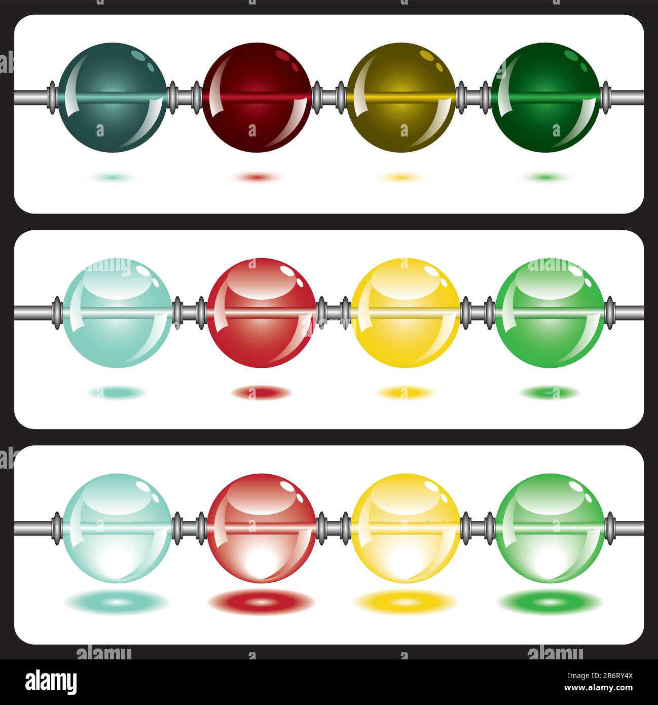 glowing beads on white from dark to light in three rows usable as web button Stock Vector