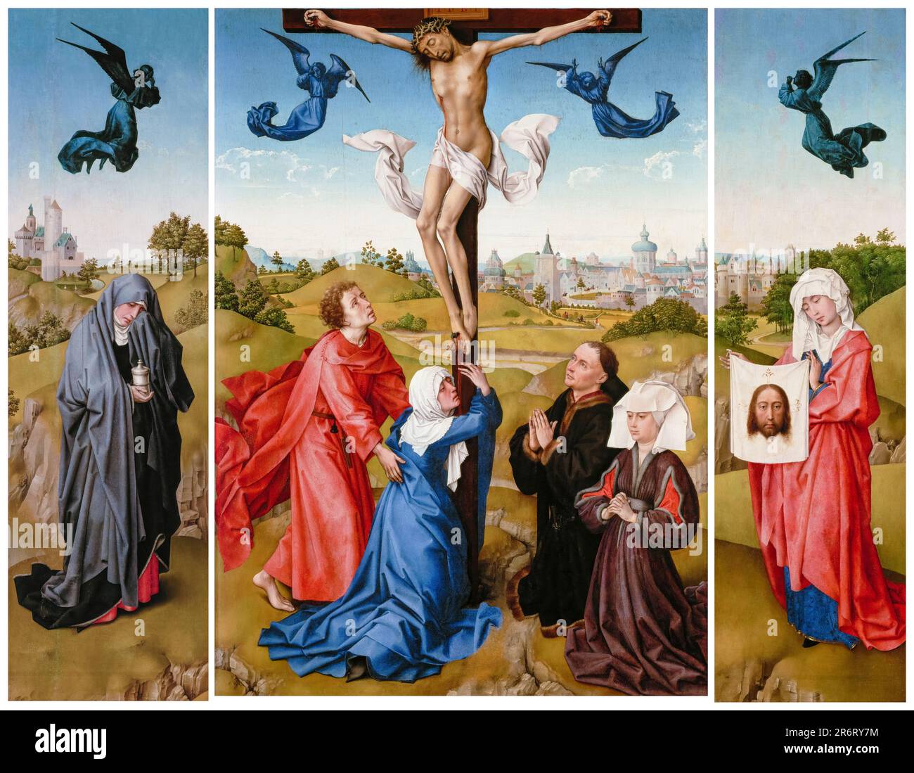 Rogier van der Weyden, Triptych: The Crucifixion, painting in oil on wood, 1443-1445 Stock Photo