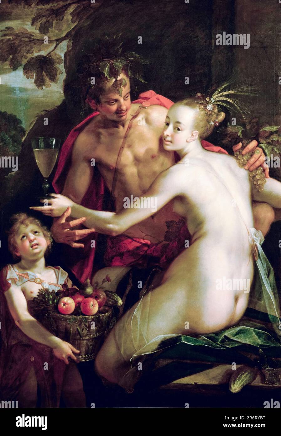 Bacchus, Ceres and Amor(?), painting in oil on canvas by Hans von Aachen, 1595-1605 Stock Photo