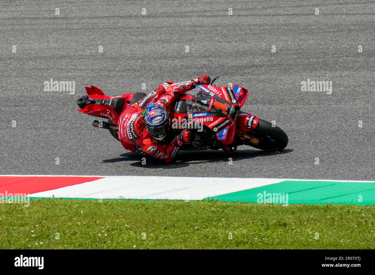 Italian rider Francesco Bagnaia of the Ducati Lenovo Team steers his motorcycle during the MotoGP race of the Grand Prix of Italy at the Mugello circuit in Scarperia, Italy, Sunday, June 11,