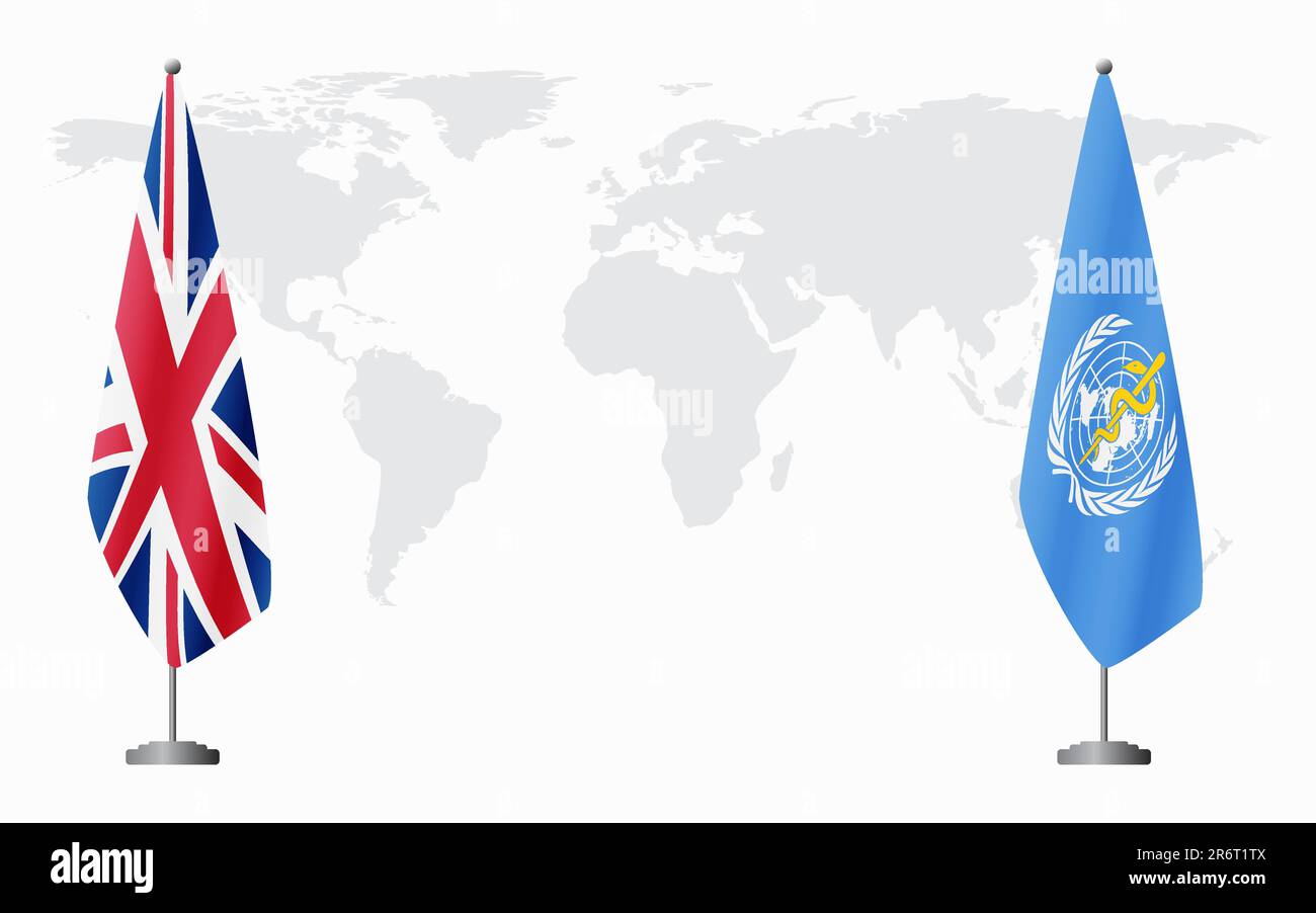 United Kingdom and World Health Organization flags for official meeting