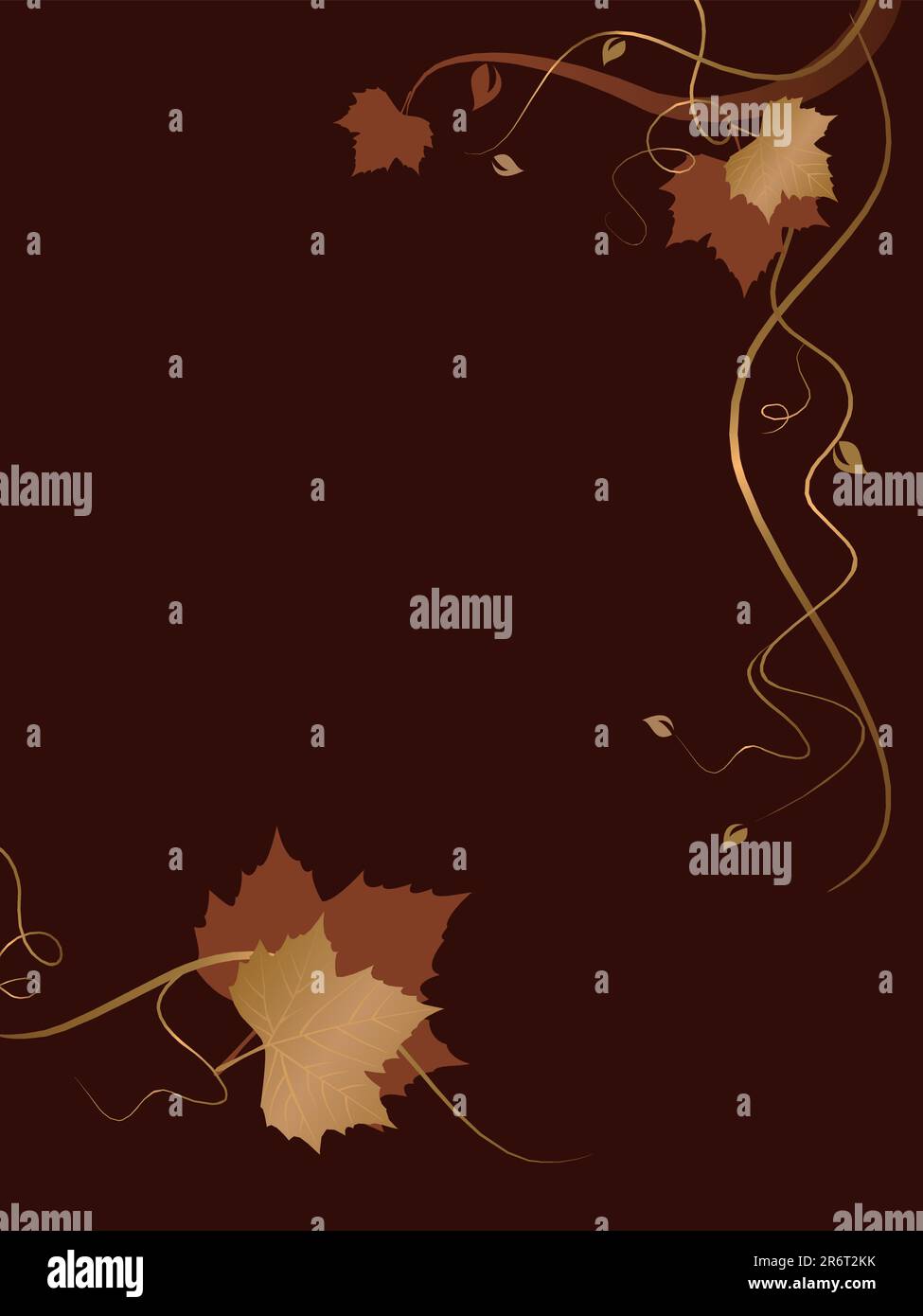 Vertical dark abstract background with red golden autumn leaves and swirls at the bottom and the right hand side and space for your text. Use of bl... Stock Vector