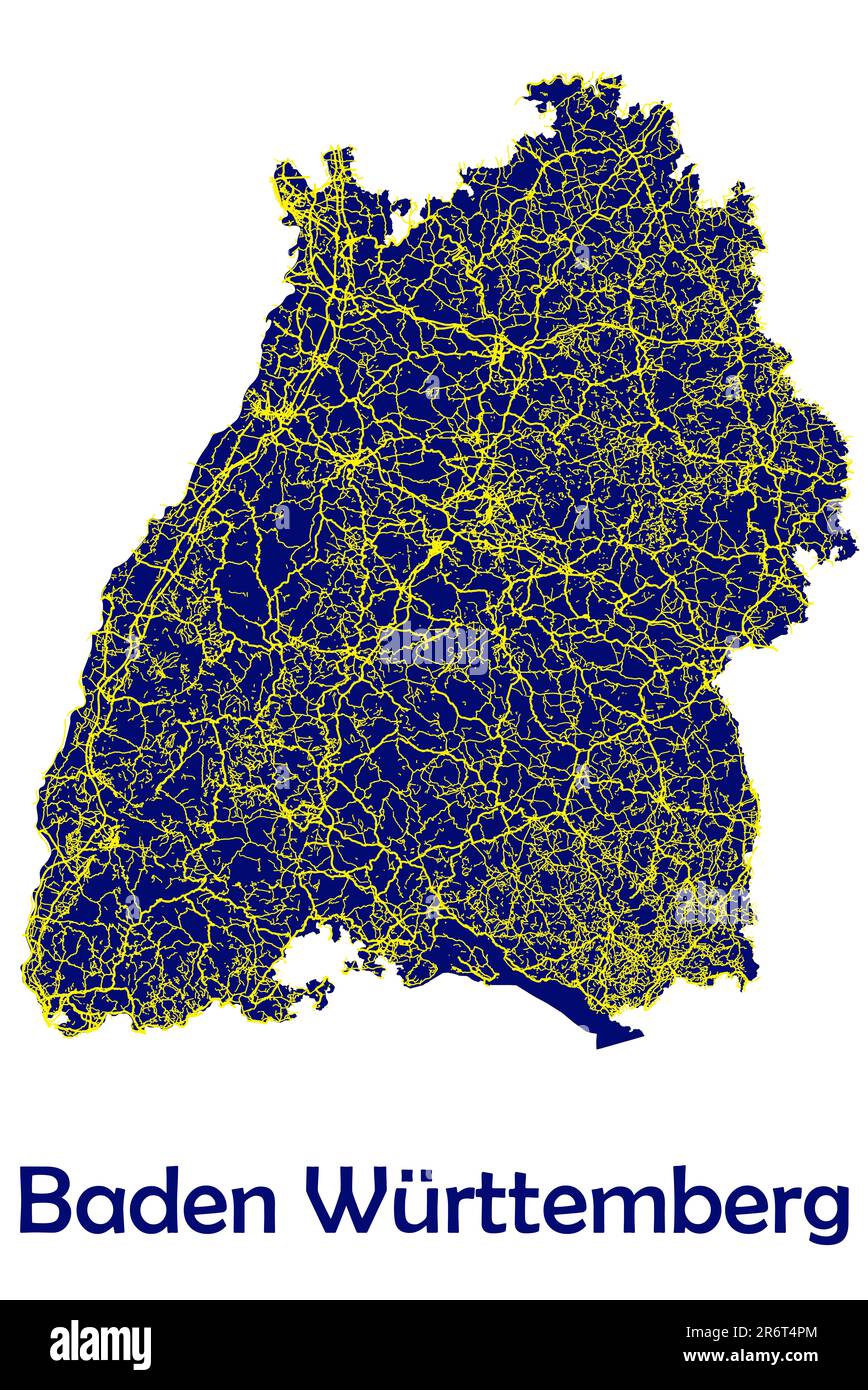 State Baden Württemberg map road network Germany Europe Stock Photo