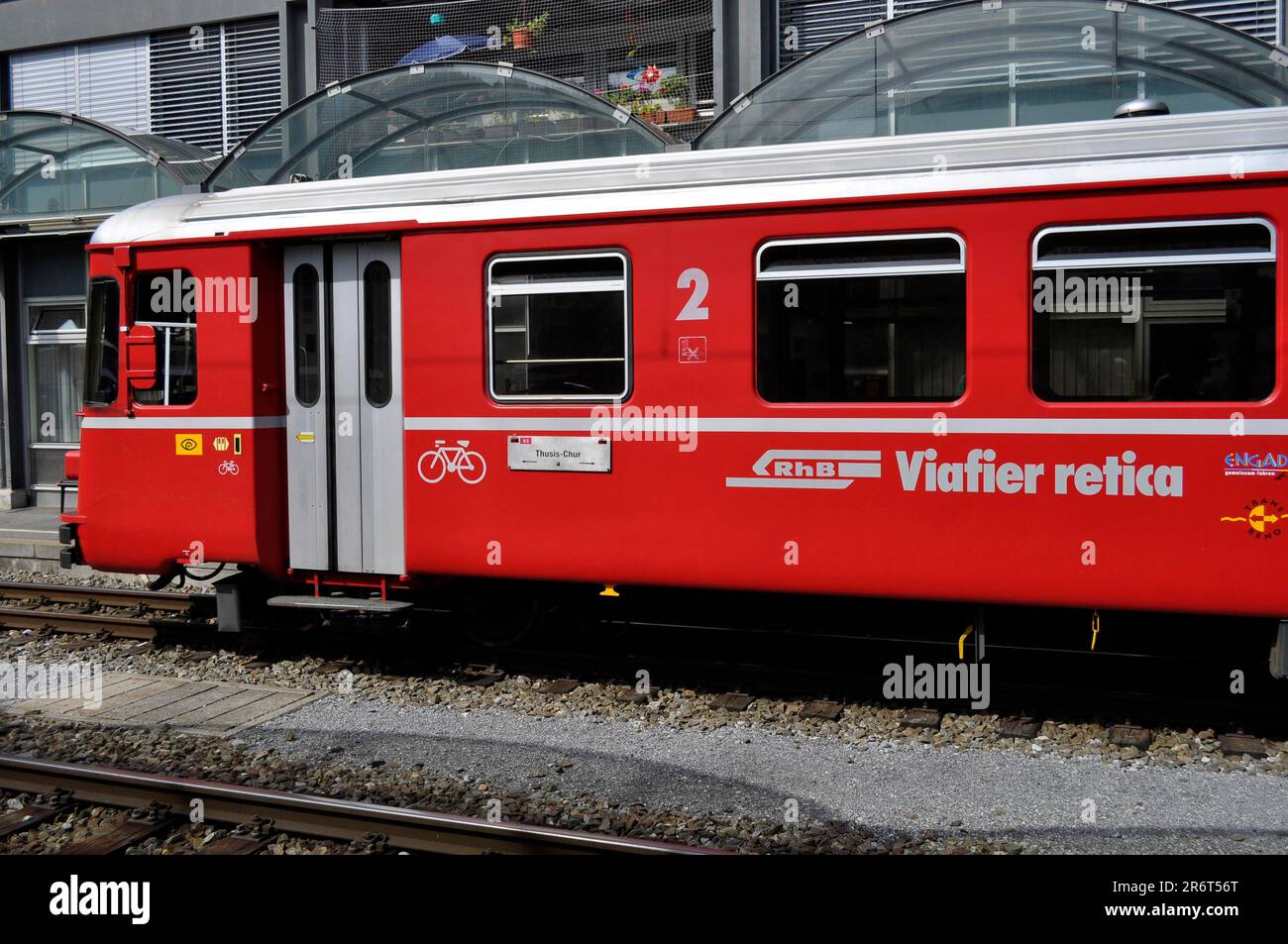 Switzerland, Thusis railway station, Rhaetian Railway, railway Stock Photo
