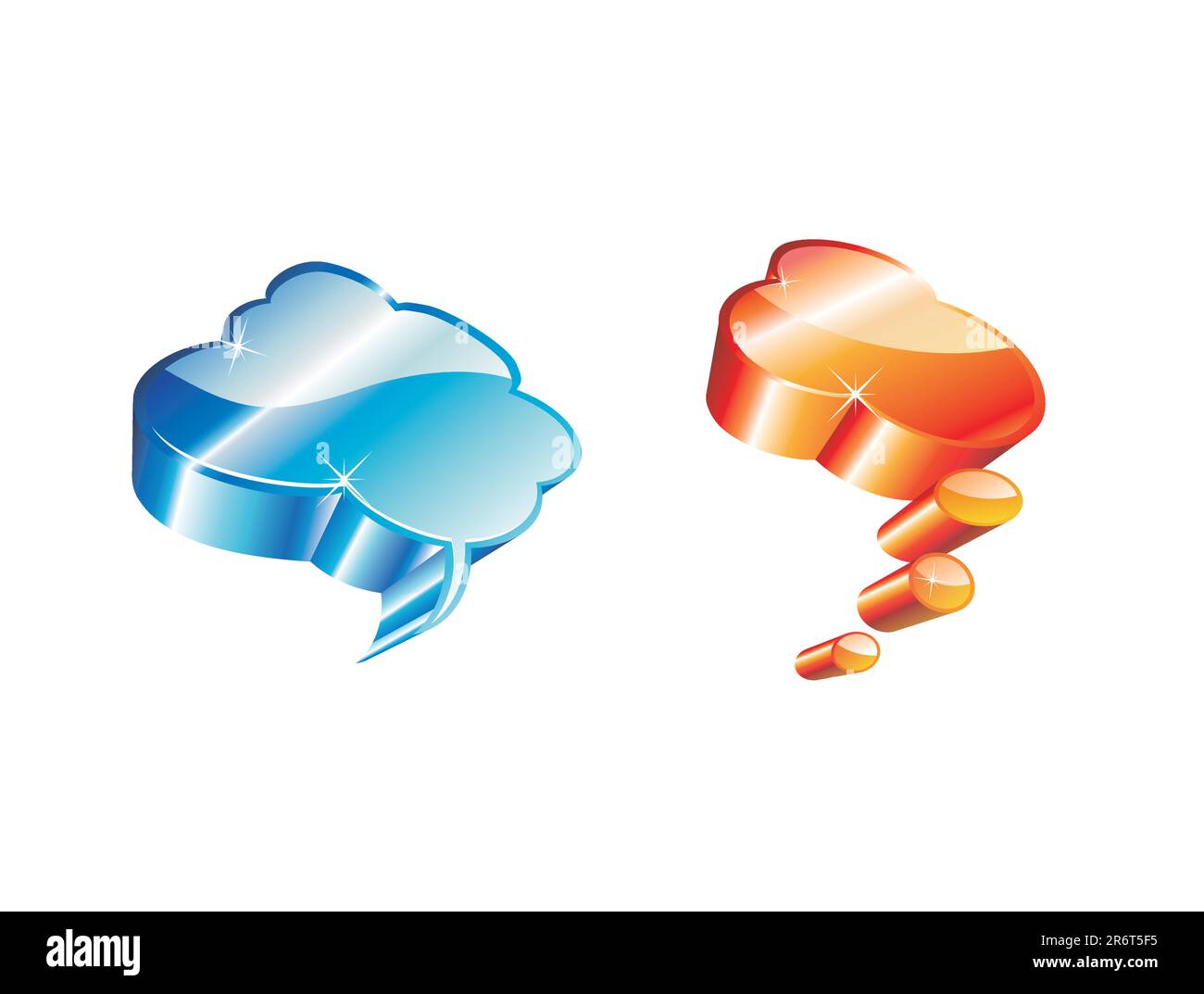 Blue and Orange High detailed Glossy Clouds Icons Stock Vector