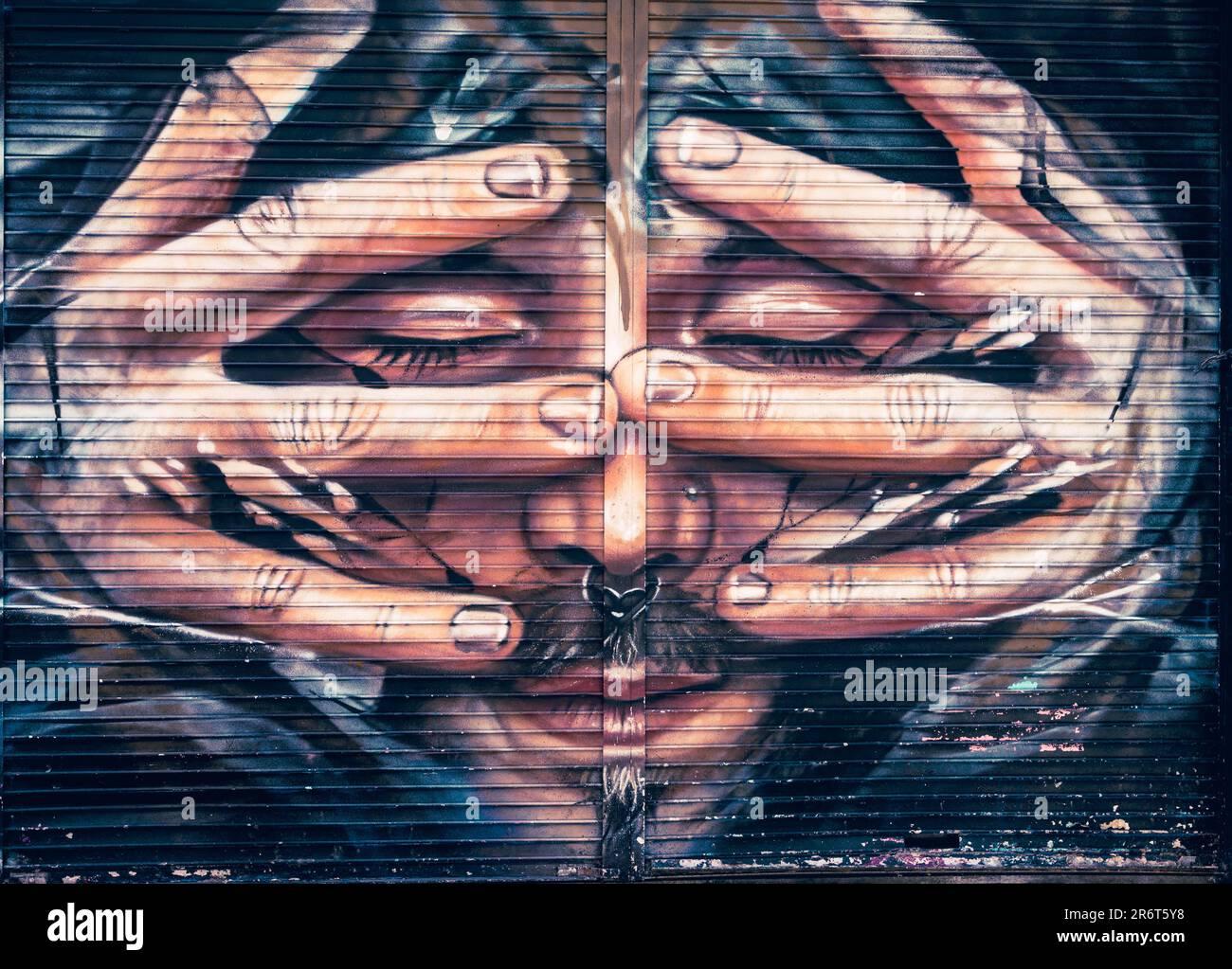 This Untitled  grafitti made by Liam Bononi  is located at the intersection of Spear Street and Stevenson Square, Northern Quarter, Manchester-U.K. Stock Photo