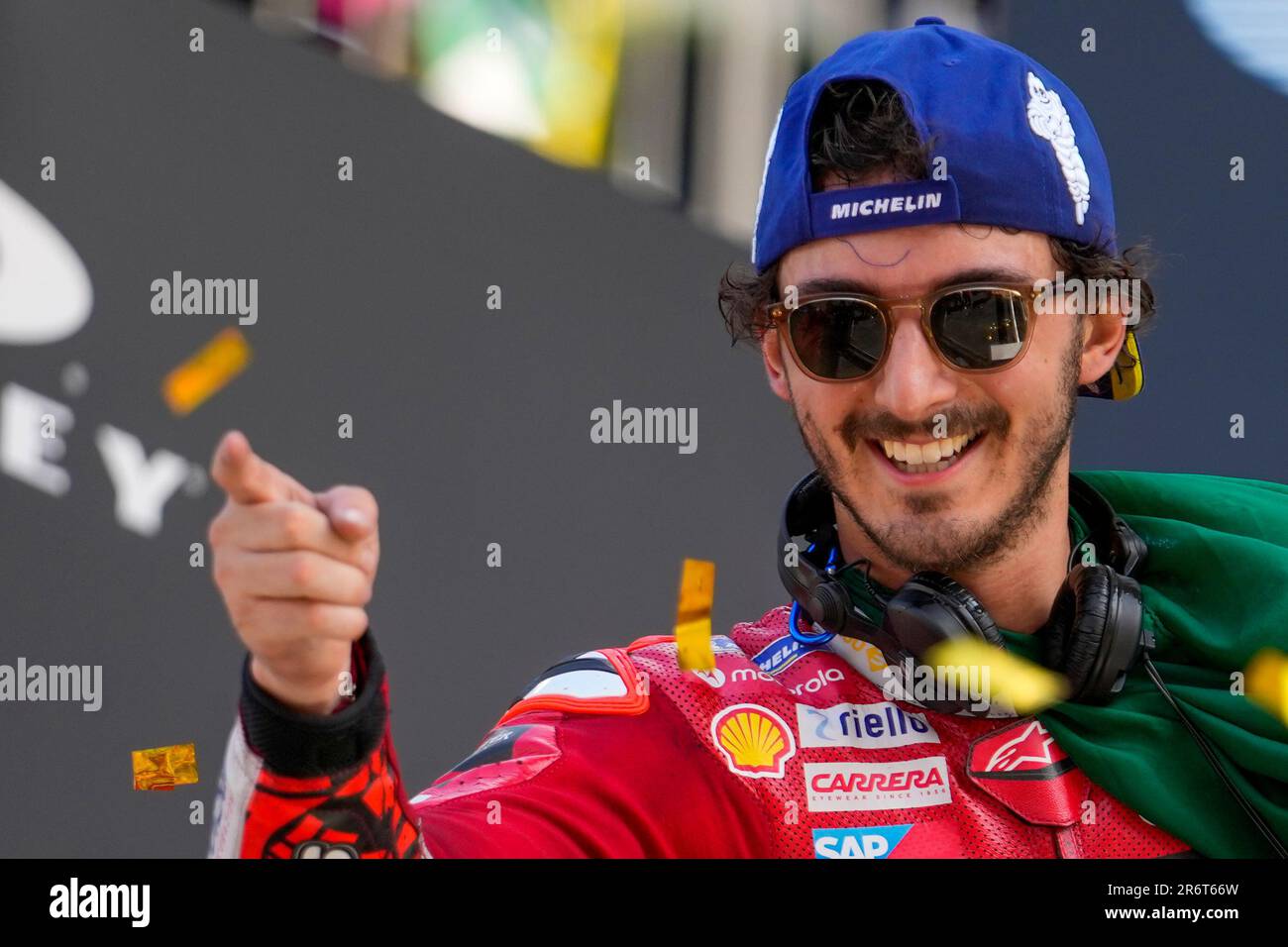 Italian rider Francesco Bagnaia of the Ducati Lenovo Team celebrates on ...