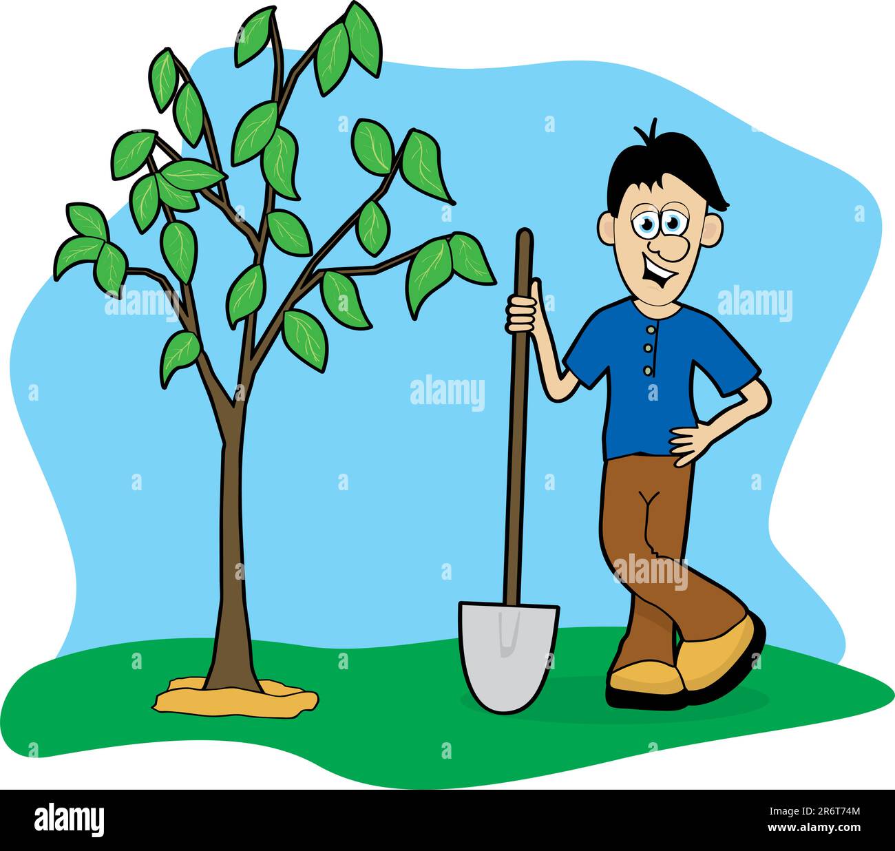 Illustration of a man planting a tree Stock Vector Image & Art - Alamy