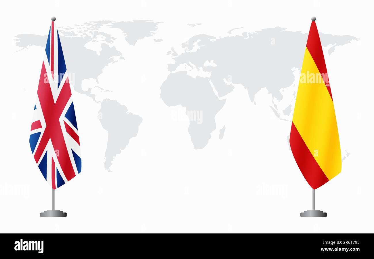 United Kingdom and civil Spain flags for official meeting against