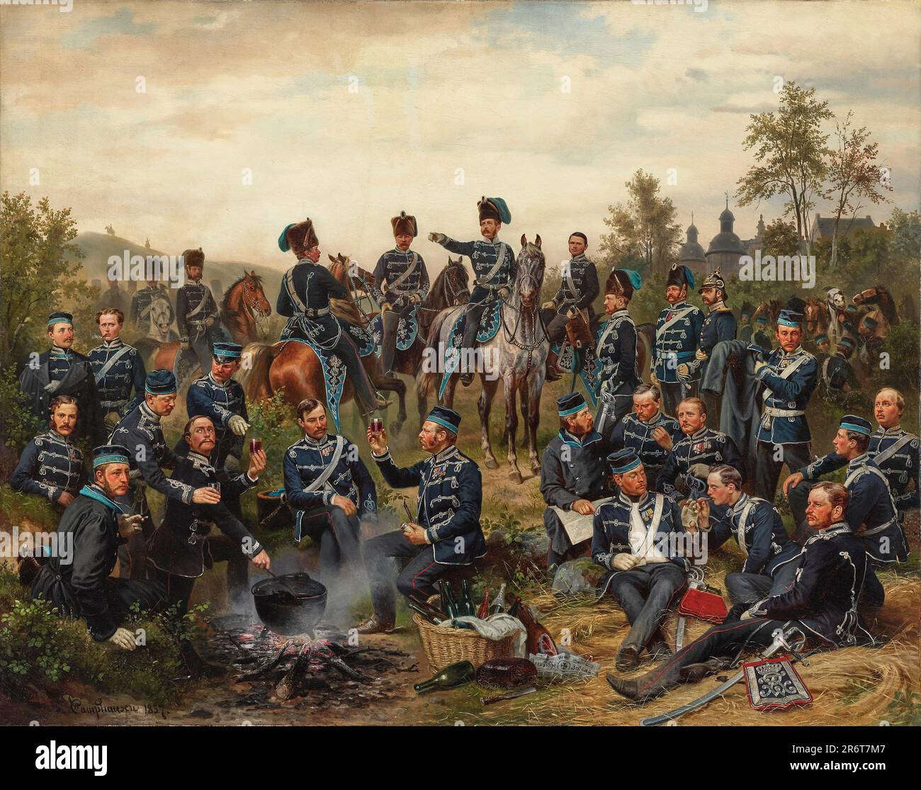 The officer corps of the 8th Royal Prussian Hussar Regiment. Museum: PRIVATE COLLECTION. Author: WILHELM CAMPHAUSEN. Stock Photo