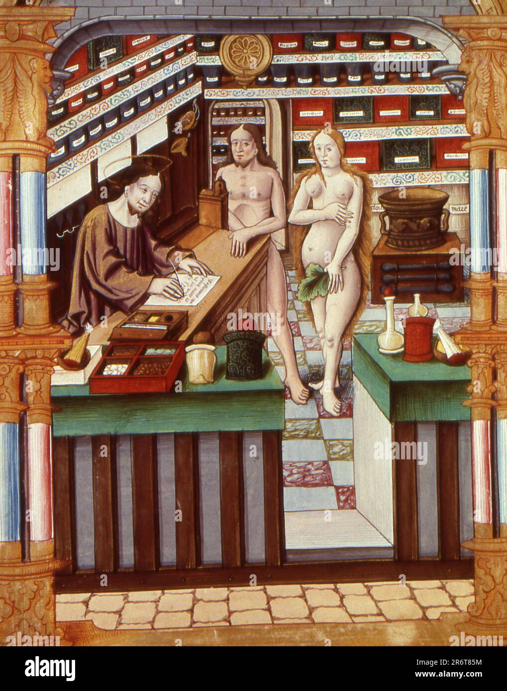 Christ writing a recipe. Museum: BIBLIOTHEQUE NATIONALE DE FRANCE. Author: ANONYMOUS. Stock Photo