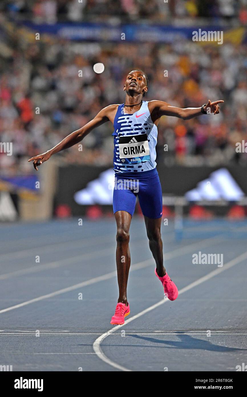 Lamecha Girma (ETH) celebrates after winning the steeplechase in a