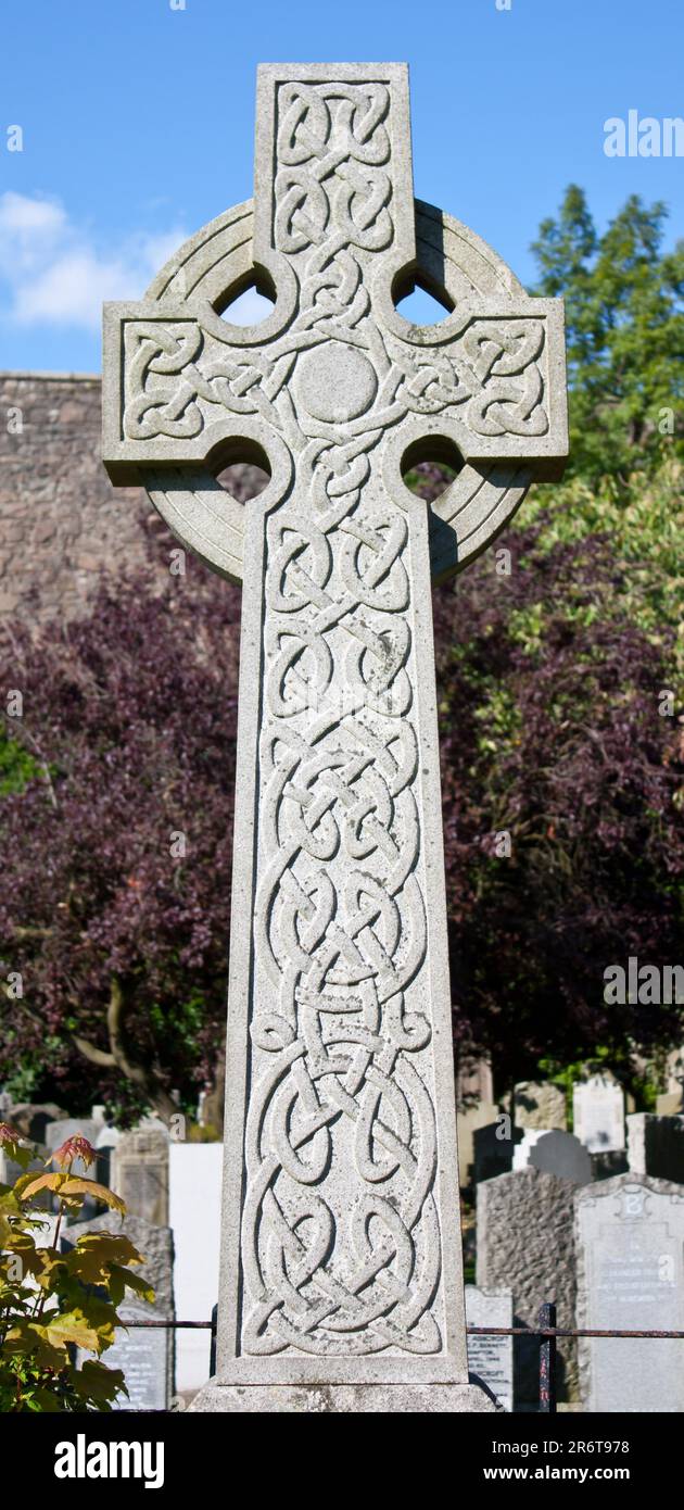 Detail of a celtic crucifix in a Scottish cementary Stock Photo