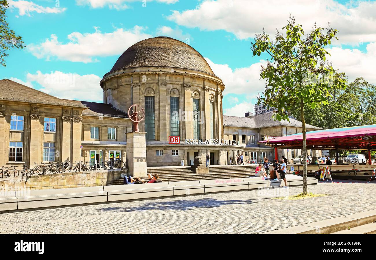 Cologne (Köln Deutz Messe Bahnhof), Germany June 6. 2023 Old german railway station building
