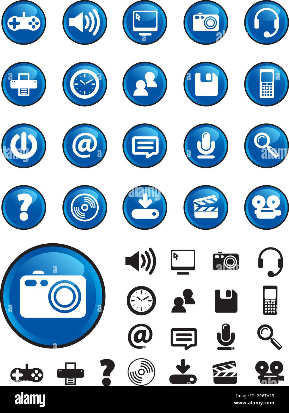 Computer Media icons on blue buttons with NO TRANSPARENCIES, totally ...