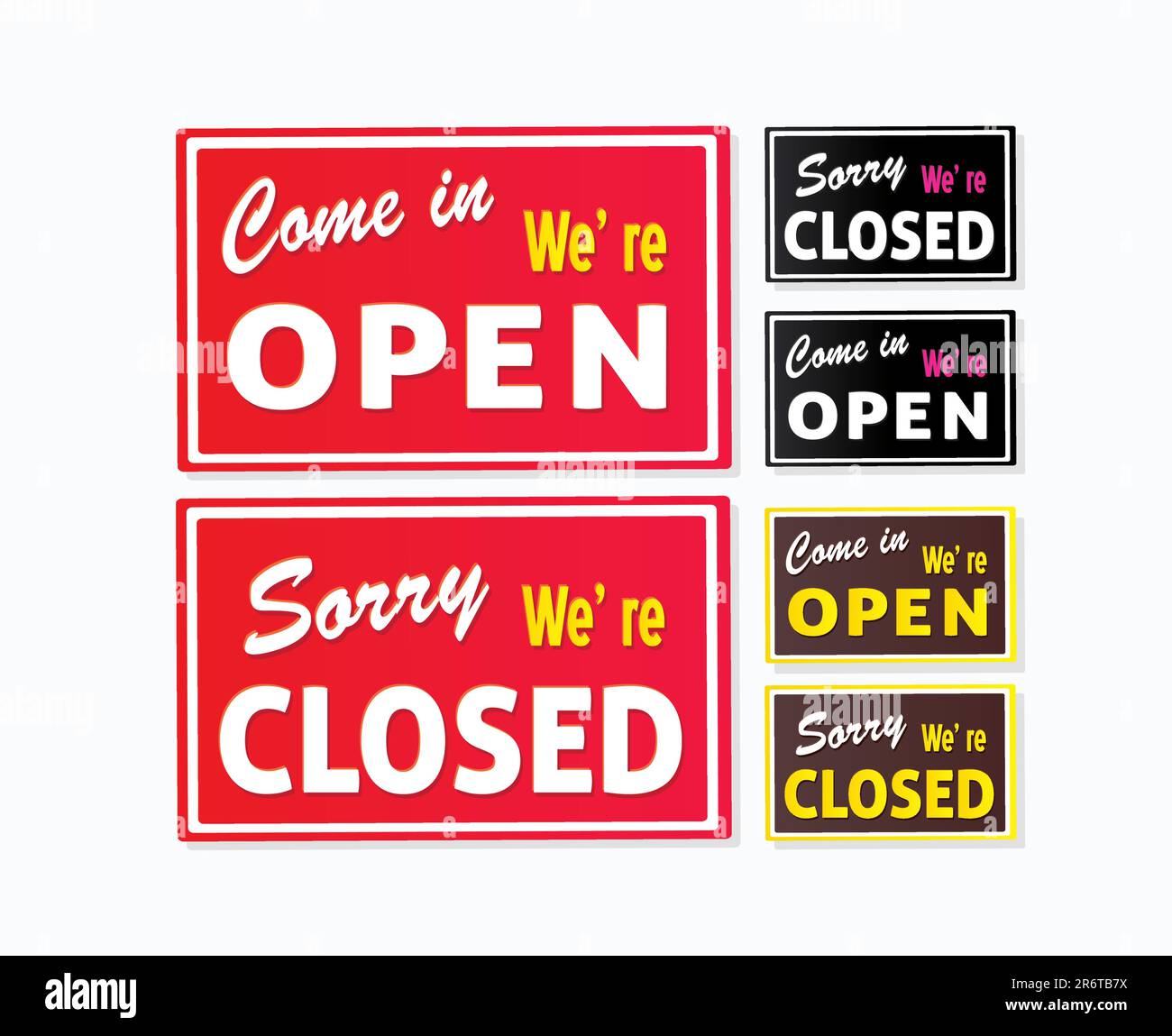 Come in or we are actually closed! Vector store signs. Stock Vector