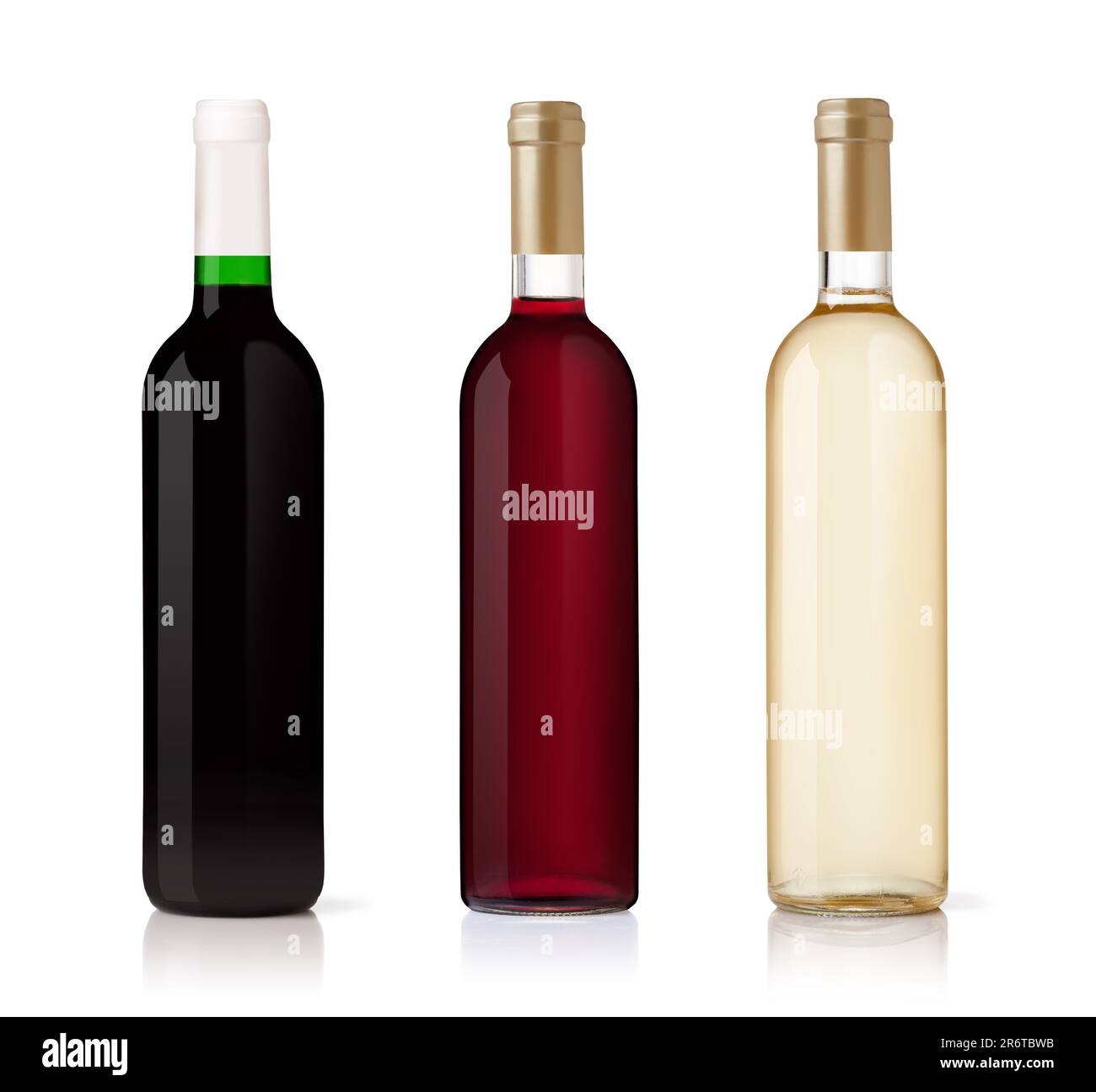 Set of white, rose, and red wine bottles. isolated on white background ...