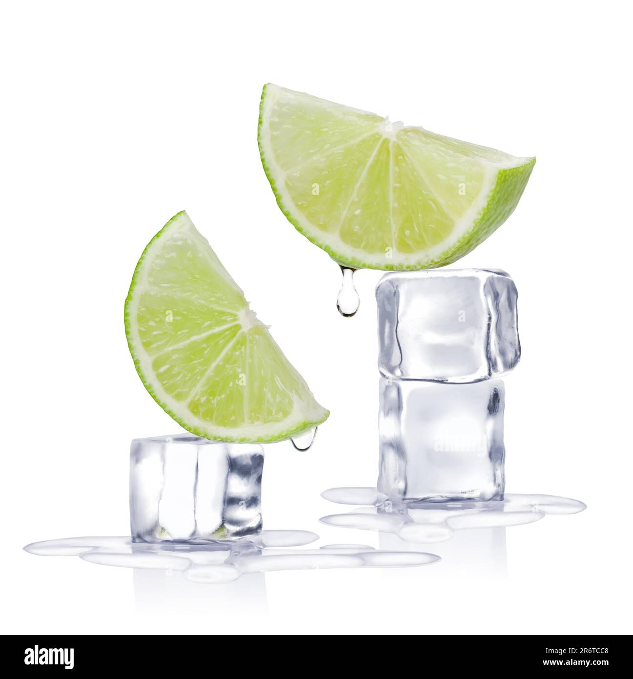Ice cubes and lime on a white background and with soft shadow Stock Photo