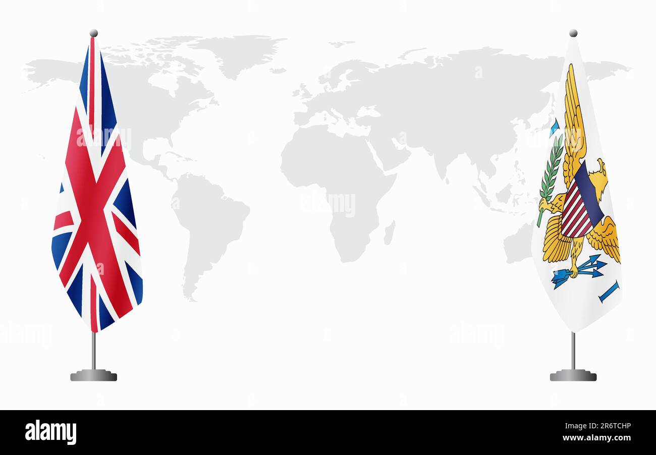 United Kingdom and United States - United Kingdom And United States Virgin Islands Flags For Official Meeting Against Background Of World Map 2R6TCHP 