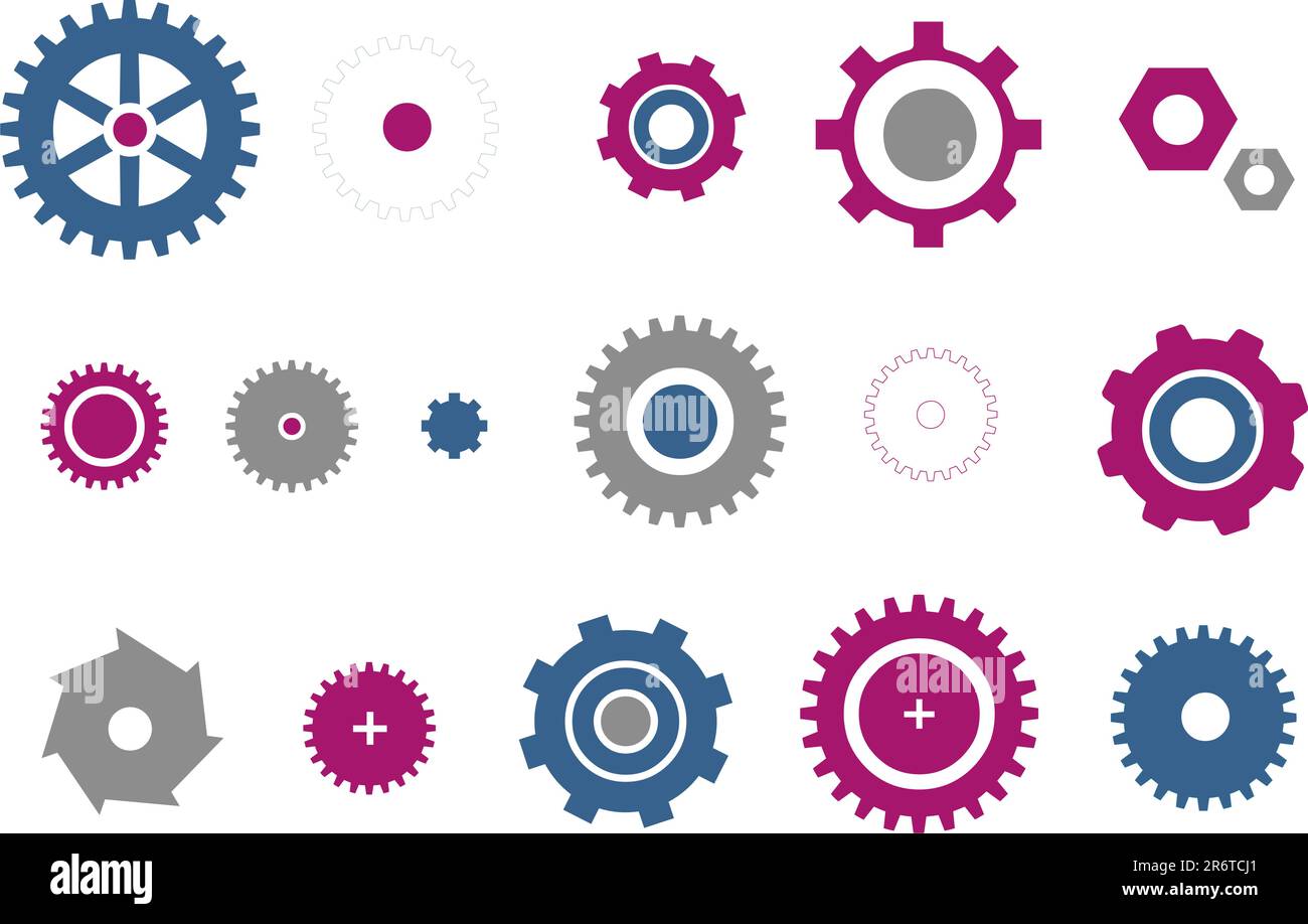 Vector icons pack - Blue-Fuchsia Series, gear collection Stock Vector ...