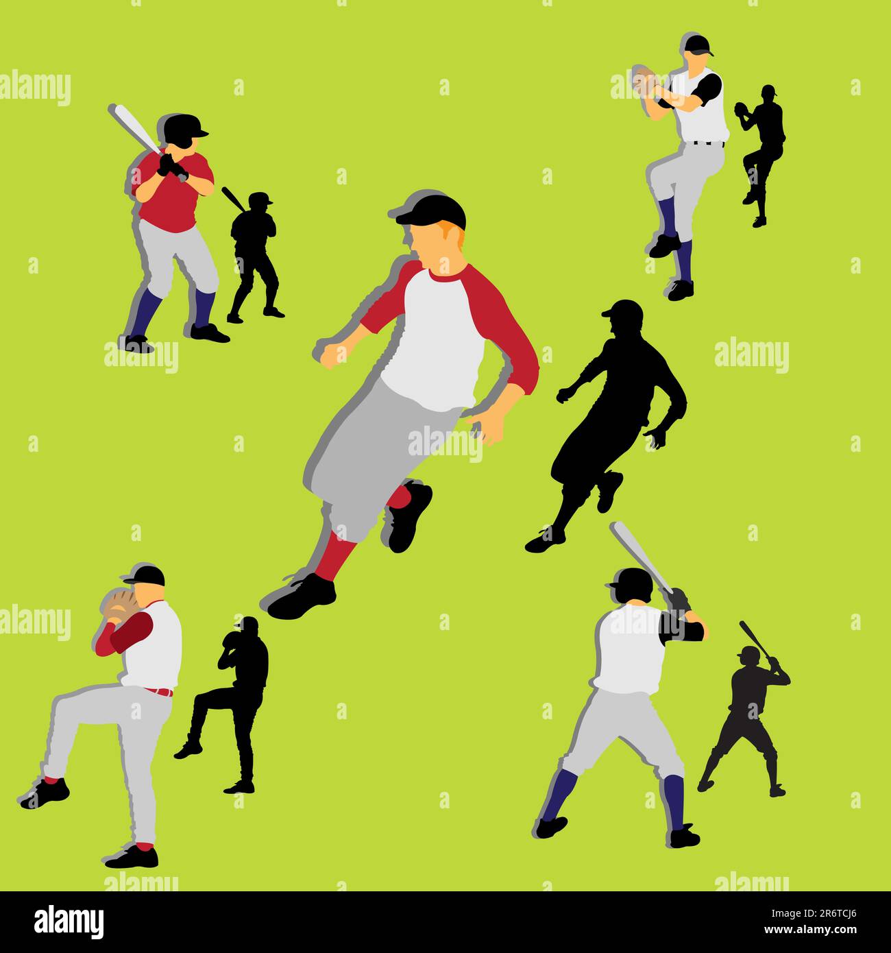 baseball players silhouettes, vector illustration Stock Vector Image