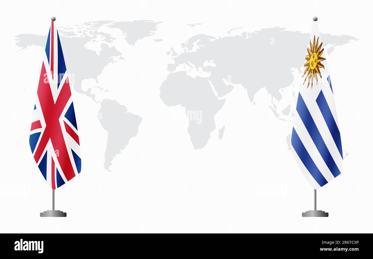 United Kingdom and Uruguay flags for official meeting against