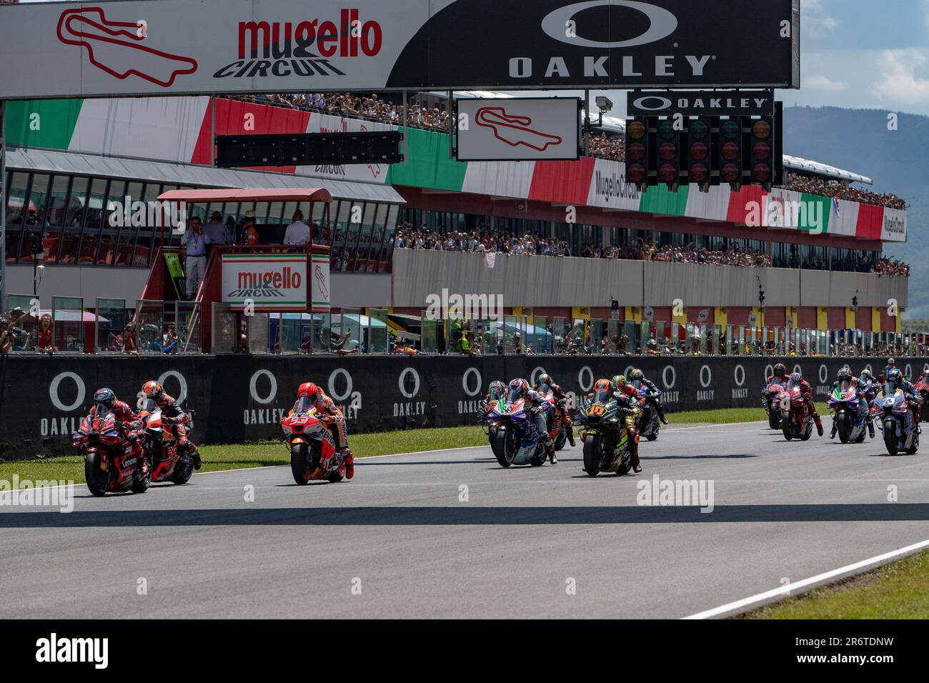 Florence, Italy. Florence, Italy. 11th June 2023. 11th June 2023; Autodromo Internazionale del Mugello, Scarperia e San Piero, Florence, Italy; 2023 Italian MotoGP Race Day; Rider pull away from the grid at the start of motogp race Credit: Action Plus Sports Images/Alamy Live News Credit: Action Plus Sports Images/Alamy Live News Stock Photo