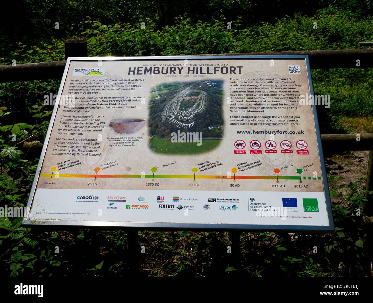 Information board at Hembury Hillfort, payhembury, Devon, UK. Stock Photo