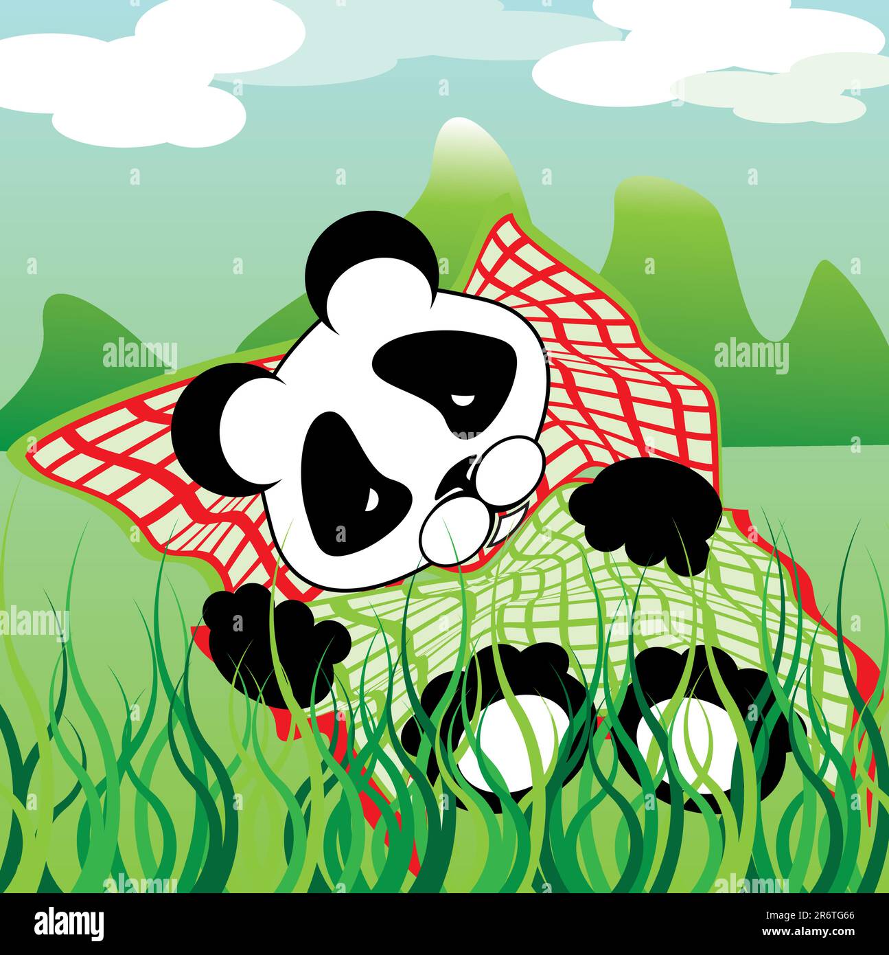 sleeping panda outdoors under a cloudy sky Stock Vector