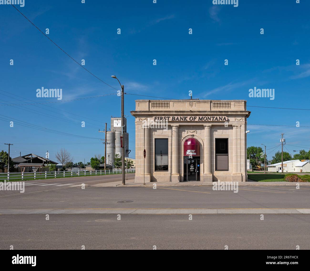 Big Sandy, Montana, USA – June 06, 2023:  Exterior of the First Bank of Montana building on Johannes Avenue Stock Photo