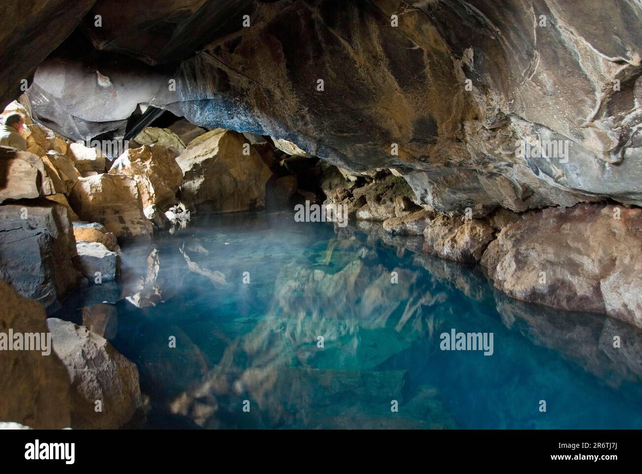 Cave, Grjotagja, near Reykjahlid on Lake Myvatn, Iceland Stock Photo