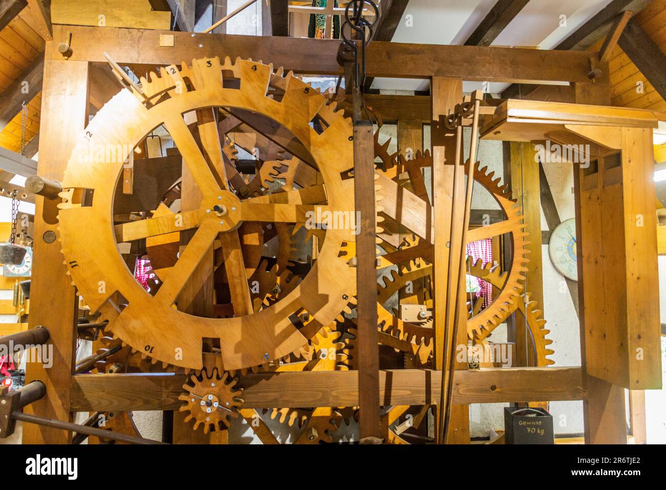 TRIBERG, GERMANY - SEPTEMBER 2, 2019: Machinery of the world's oldest-largest cuckoo clock in Triberg village in Baden-Wuerttemberg, Germany Stock Photo