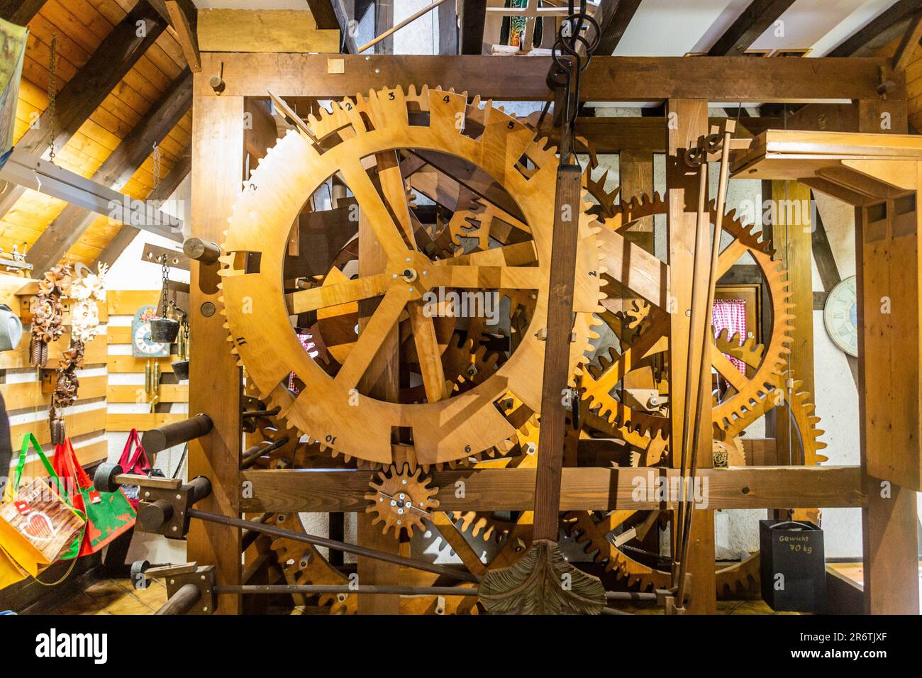 TRIBERG, GERMANY SEPTEMBER 2, 2019 Machinery of the world's oldestlargest cuckoo clock in