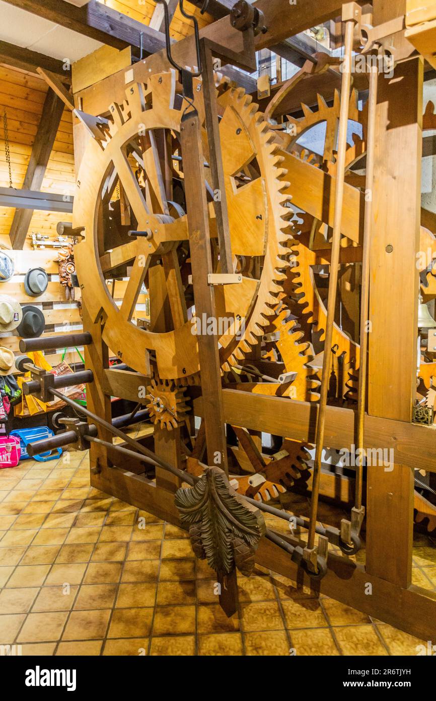 TRIBERG, GERMANY - SEPTEMBER 2, 2019: Machinery of the world's oldest-largest cuckoo clock in Triberg village in Baden-Wuerttemberg, Germany Stock Photo