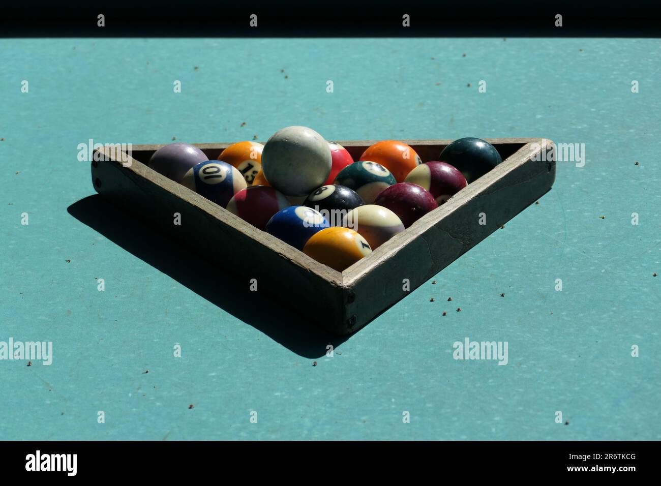 billiard balls on the pool table outdoors Stock Photo - Alamy